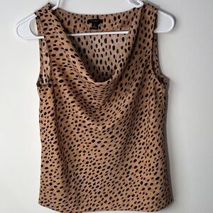 Ann Taylor Tan Cowl Neck Sleeveless Top with Black Spot Print